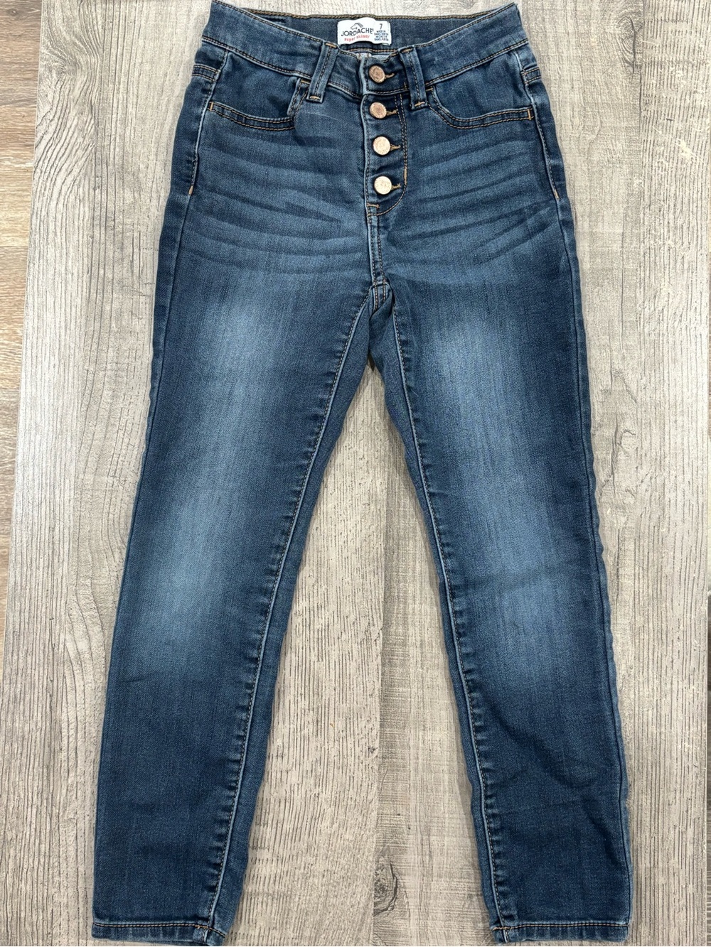 Girls Jordache Dark Blue High-Rise Snap Button-Fly Skinny Jeans Size 7 (youth)